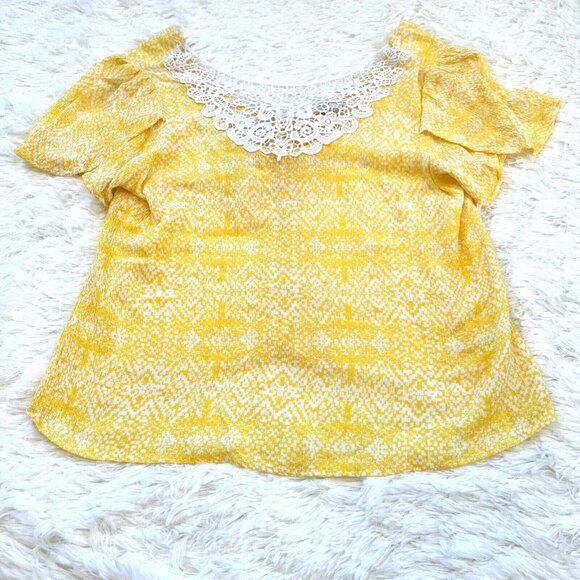 Cato Tops - Cato Top Womens Small Yellow Lace Open Back Bow Boho Beach Romantic Crepe 13049